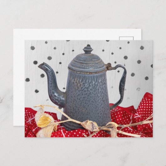 Emaille ware oude granieten ware koffiepot briefkaart (Voorkant / Achterkant)