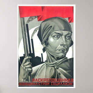 Emancipated Woman bouwt socialisme! Sovjet Poster