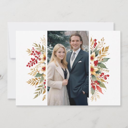 Embellished Christmas Botanicals Flowers Photo Kaart (Achterkant)