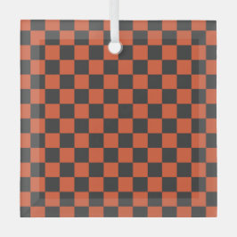 Ember and ash checkerboard pattern glas ornament