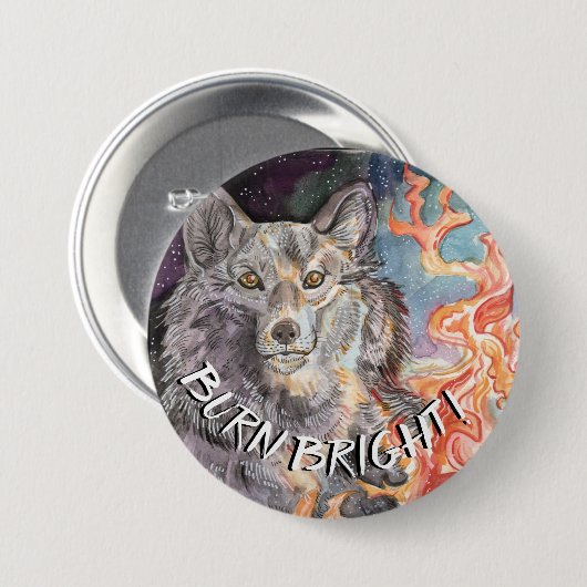 Ember Eyes Wolf Waterverf Badge/Button Ronde Button 7,6 Cm (Voorkant /achterkant)