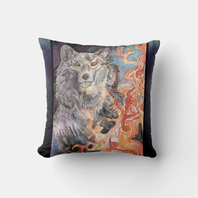 Ember Eyes Wolf waterverf Sierkussen (Voorkant)