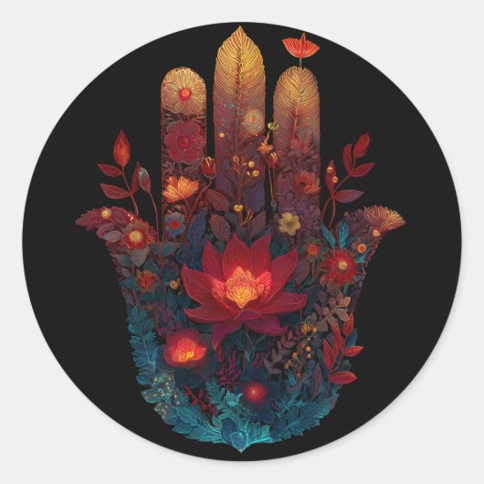 Ember Lotus | Hamsa Hand Design Ronde Sticker (Voorkant)