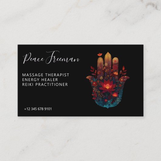 Ember Lotus | Hamsa Hand Design Visitekaartje (Voorkant)