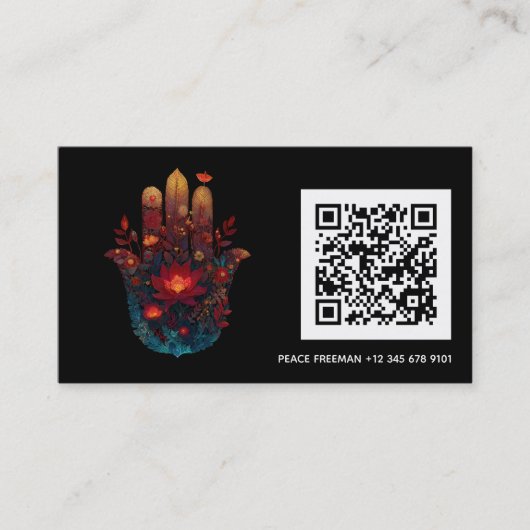 Ember Lotus | Hamsa Hand Design Visitekaartje (Voorkant)