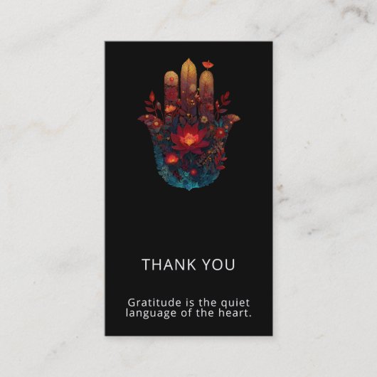 Ember Lotus | Hamsa Hand Design Visitekaartje (Voorkant)