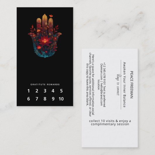 Ember Lotus | Hamsa Hand Design Visitekaartje (Voorkant / Achterkant)