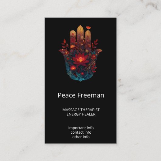 Ember Lotus | Hamsa Hand Design Visitekaartje (Voorkant)