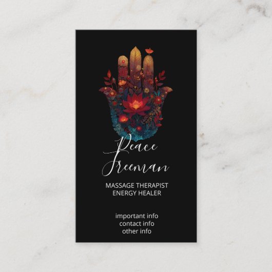 Ember Lotus | Hamsa Hand Design Visitekaartje (Voorkant)