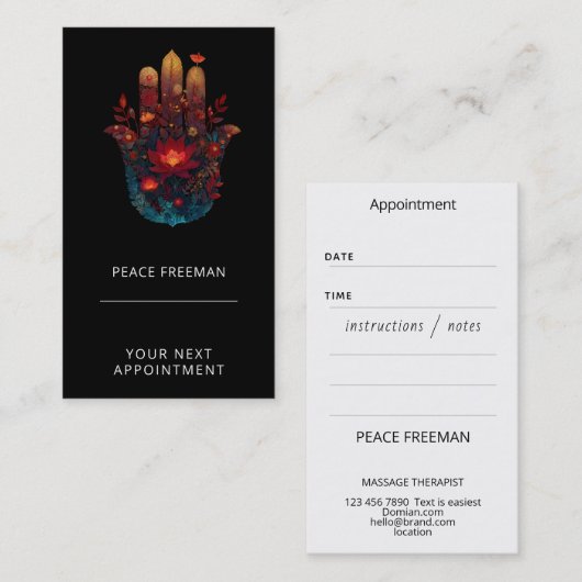 Ember Lotus | Hamsa Hand Design Visitekaartje (Voorkant / Achterkant)