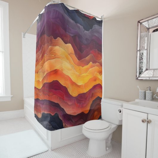 Ember Strata – Abstracte lagen van aarde en vuur Douchegordijn (In situ)