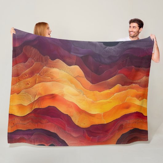 Ember Strata – Abstracte lagen van aarde en vuur Fleece Deken (In situ)