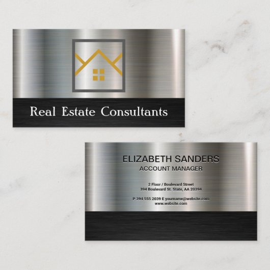 Embleem onroerend goed | Metaalzwart Visitekaartje (Voorkant / Achterkant)
