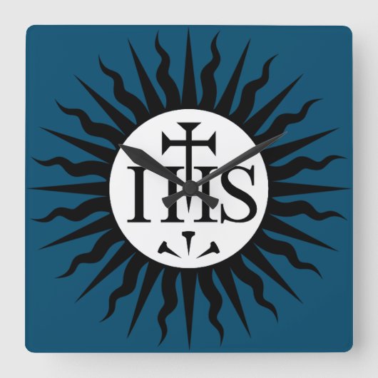 embleem van de Sociëteit van Jezus Monogram Vierkante Klok (Voorkant)