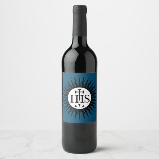 embleem van de Sociëteit van Jezus Monogram Wijn Etiket (Voorkant)