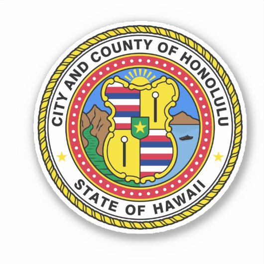 Embleem van de stad Honolulu, Hawaii Vinyl Sticker (Voorkant)
