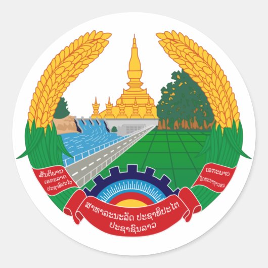 Embleem van Laos Ronde Sticker (Voorkant)