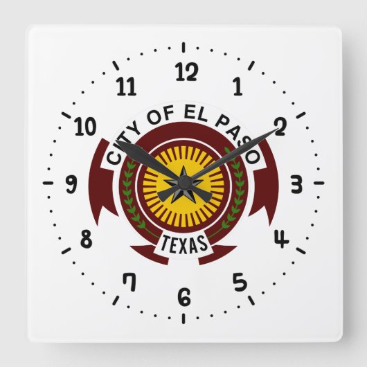 Emblem of City of El Paso, Texas Square Wall Clock Vierkante Klok (Voorkant)