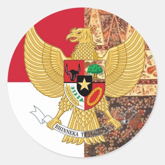 Emblem of Indonesia - Garuda Pancasila Batik Flag Ronde Sticker (Voorkant)