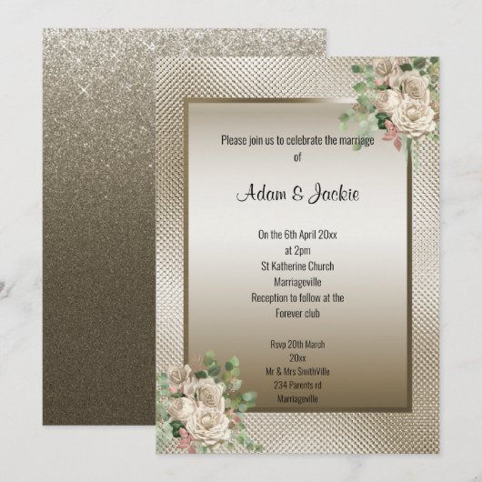 EMBOSS METALLIC BRONZE EUCALYPTUS FLORAL WEDING KAART (Voorkant / Achterkant)