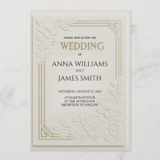 Embossed Art Deco Floral Wedding Kaart