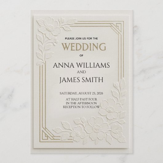 Embossed Art Deco Floral Wedding Kaart (Voorkant)
