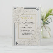 Embossed Art Deco Floral Wedding Kaart (Staand voorkant)