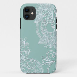 Embossed Boho Blauwgroen Paisley iPhone 11 Hoesje