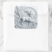 Embossed Collage Deer in Motion Square Sticker (Tas)