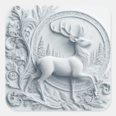 Embossed Collage Deer in Motion Square Sticker (Voorkant)