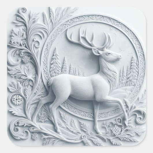 Embossed Collage Deer in Motion Square Sticker (Voorkant)