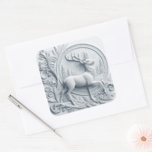 Embossed Collage Deer in Motion Square Sticker (Envelop)