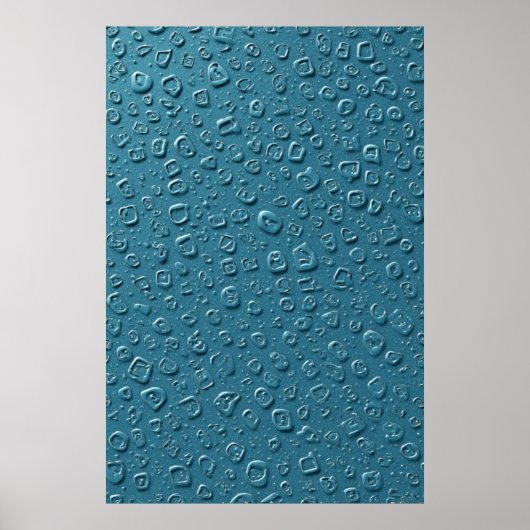 Embossed digitale druppeltjes op blauw oppervlak poster (Voorkant)