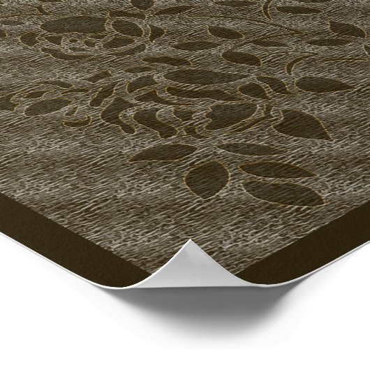 Embossed Effect Bruine stencil Rozen Bloemen Poster (Hoek)