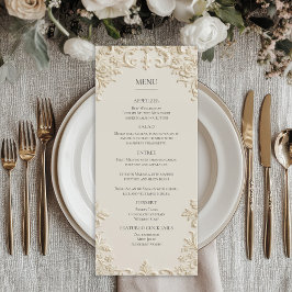 Embossed Elegant Ivory Floral Wedding Menu