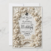 Embossed Faux Stone Romantic Black-Tie Wedding Kaart (Voorkant)