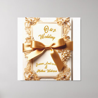 "Embossed Floral Wedding Invitation Satin Bow  Canvas Afdruk