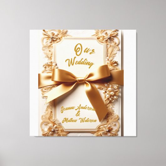 "Embossed Floral Wedding Invitation Satin Bow  Canvas Afdruk (Voorkant)