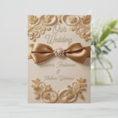 Embossed Floral Wedding Invitation – Satin Bow & G Kaart (Staand voorkant)