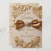 Embossed Floral Wedding Invitation – Satin Bow & G Kaart (Voorkant / Achterkant)