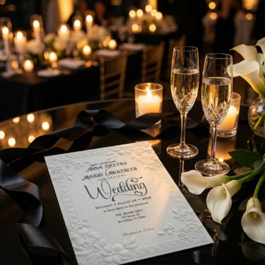 Embossed Floral White Formal Wedding  Kaart