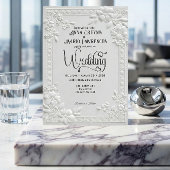 Embossed Floral White Formal Wedding  Kaart