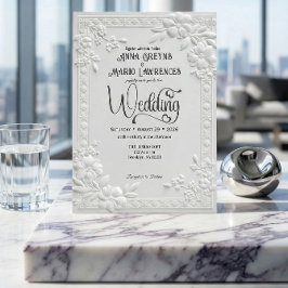 Embossed Floral White Formal Wedding  Kaart