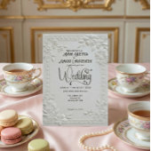 Embossed Floral White Formal Wedding  Kaart