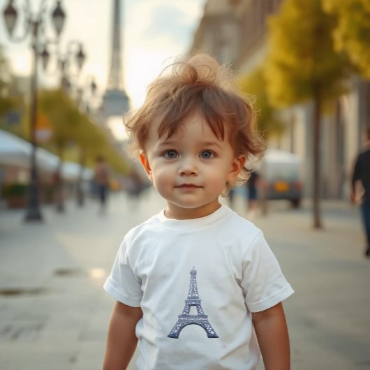 ‘Embossed’ Franse Eiffeltoren Parijs staalblauw Kinder Shirts