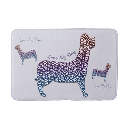 Embossed Indigo Gradient Paw Print Dog Outline Badmat (Voorkant)