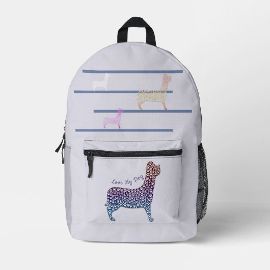 Embossed Indigo Gradient Paw Print Dog Outline Bedrukte Rugzak (Voorkant)