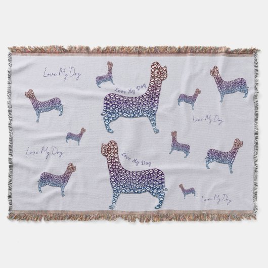 Embossed Indigo Gradient Paw Print Dog Outline Deken (Voorkant)