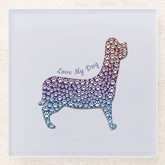 Embossed Indigo Gradient Paw Print Dog Outline Glazen Onderzetter (Voorkant)