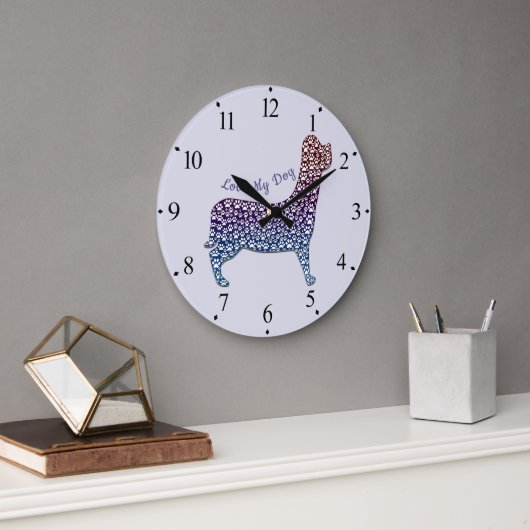 Embossed Indigo Gradient Paw Print Dog Outline Grote Klok (Kantoor)